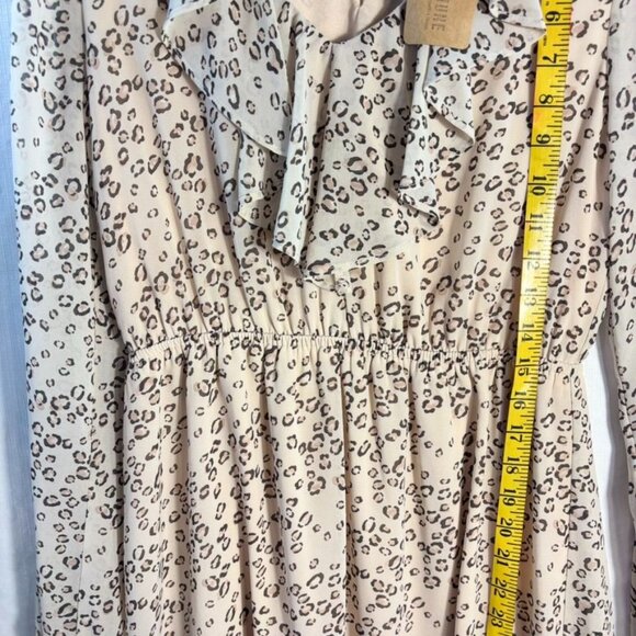 Leopard Print Long-Sleeve Ruffled Dress With Elastic Waist & Flounce Hem - Beige - Picture 3 of 16